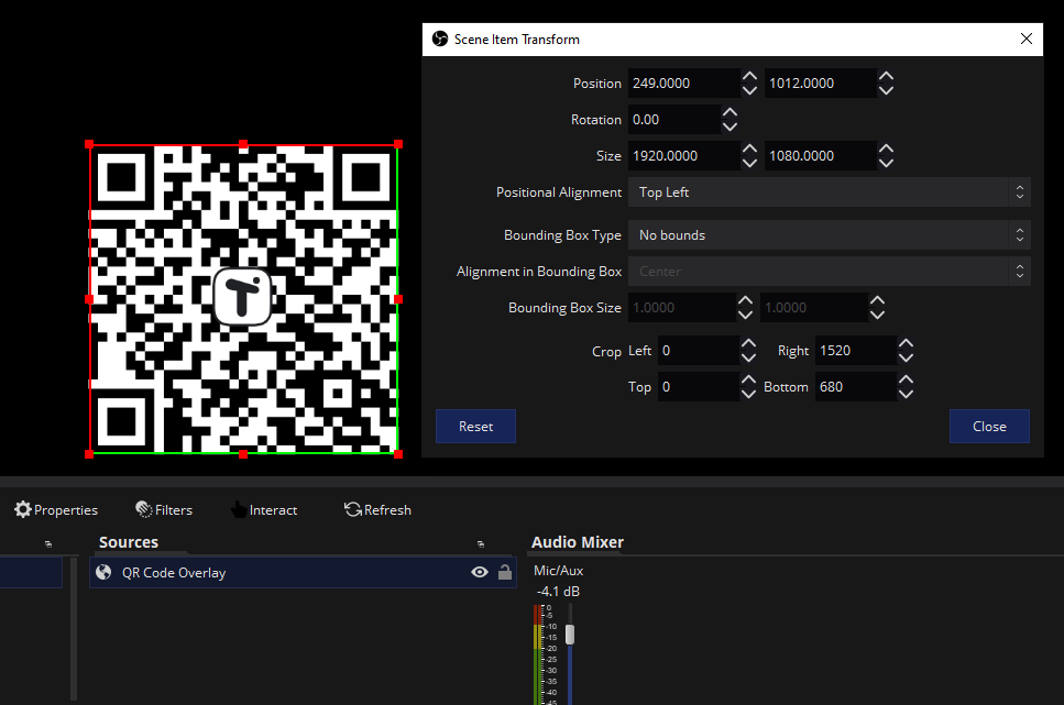 Setting the crop values