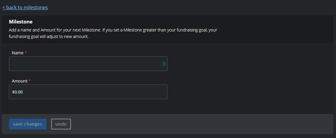 The milestone configuration page.